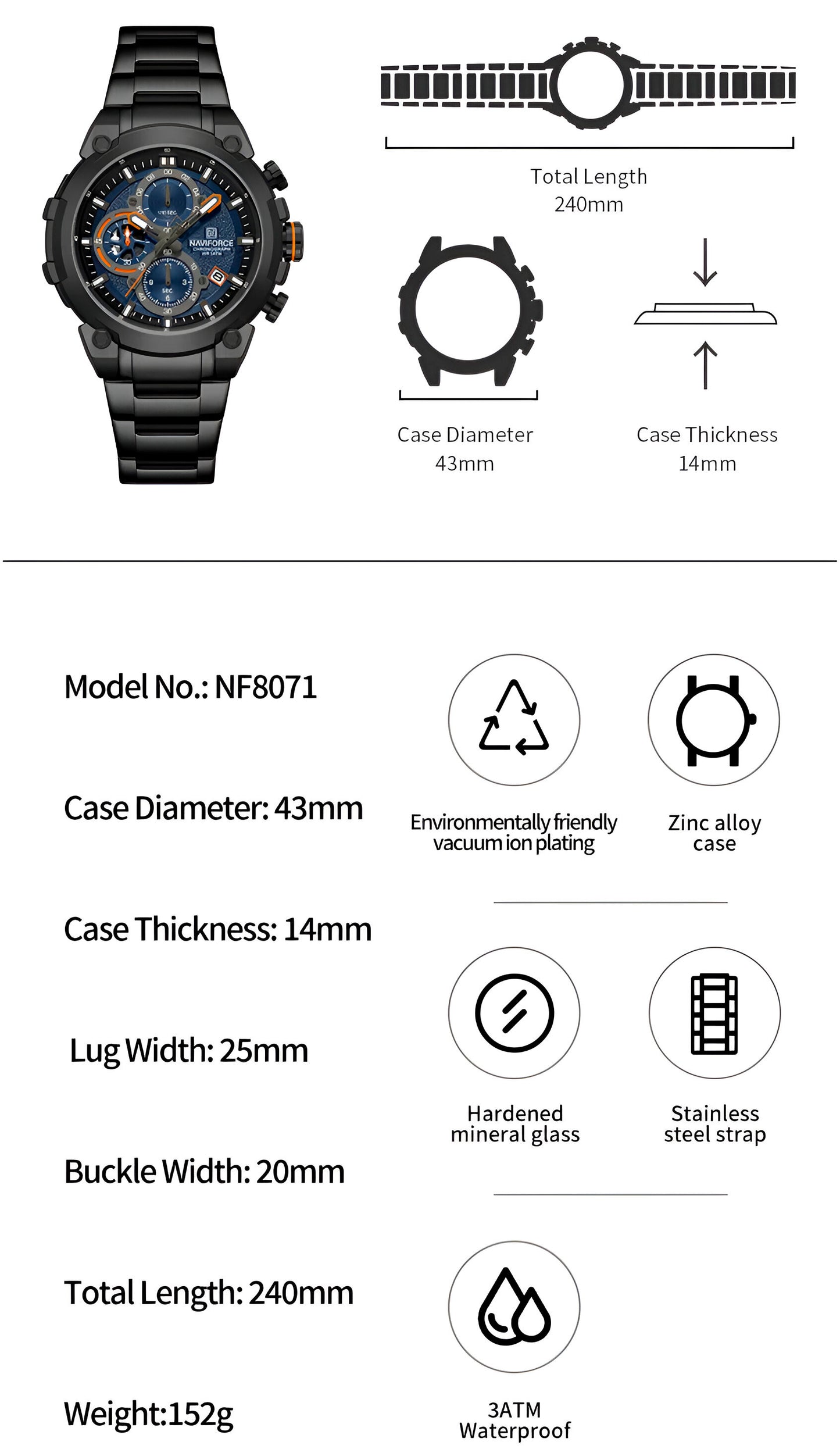 Reloj Naviforce Casual Nf8071 Crono Homb